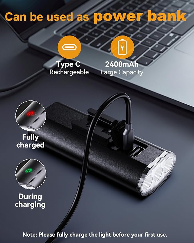 Bike Lights for Night Riding, USB Rechargeable Mountain Bicycle Headlight, Super Bright, Waterproof, 6+4 Light Modes Bike Light Set for Cyclists and Commuters