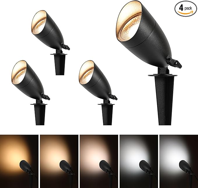 LUTEC 5CCT 12V Low Voltage Landscape Lighting Die-cast Aluminum Spot Lights with Connectors, IP65 Outdoor Landscape Spotlights, 7W 650LM for Tree Garden, 4 Pack (No Transformer Kits)