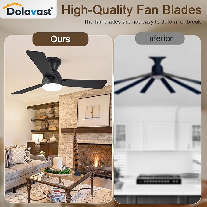 Ceiling Fans with Lights and Remote, 42 Inch Ceiling Fan with Light, Low Profile, Reversible, Dimmable LED, Flush Mount, Quiet, DC Motor, Black Ceiling Fan for Bedroom, Kitchen, Dining Room