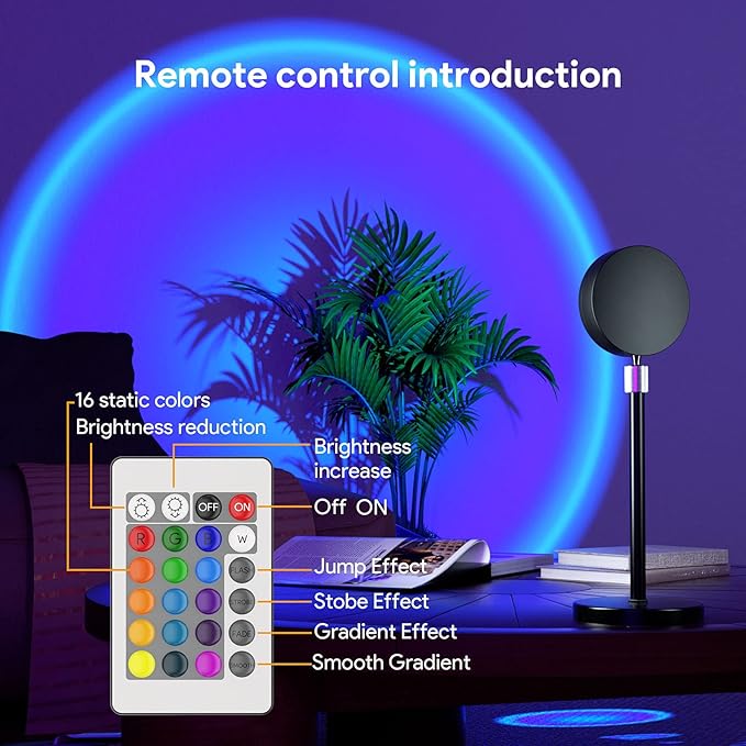 Sunset Lamp Projection Led Lights with Remote, Multicolor Night Light 360° Rotation Rainbow Lights 4 Modes Setting for Photography/Selfie/Party/Home/Living Room/Bedroom Decor, Gifts for Women