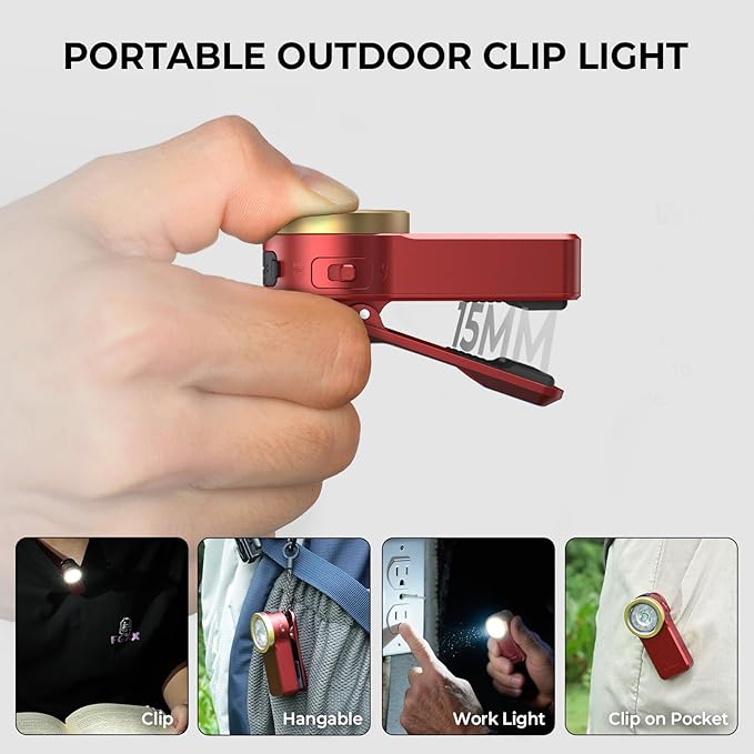 Wurkkos HD03 EDC Flashlight Rechargeable Clip-on Light, 680Lumens Mini Pocket Flashlight with RGB, Magnetic Small Flat Flashlight for Camping, Repairing, Signaling, Cycling (Red)
