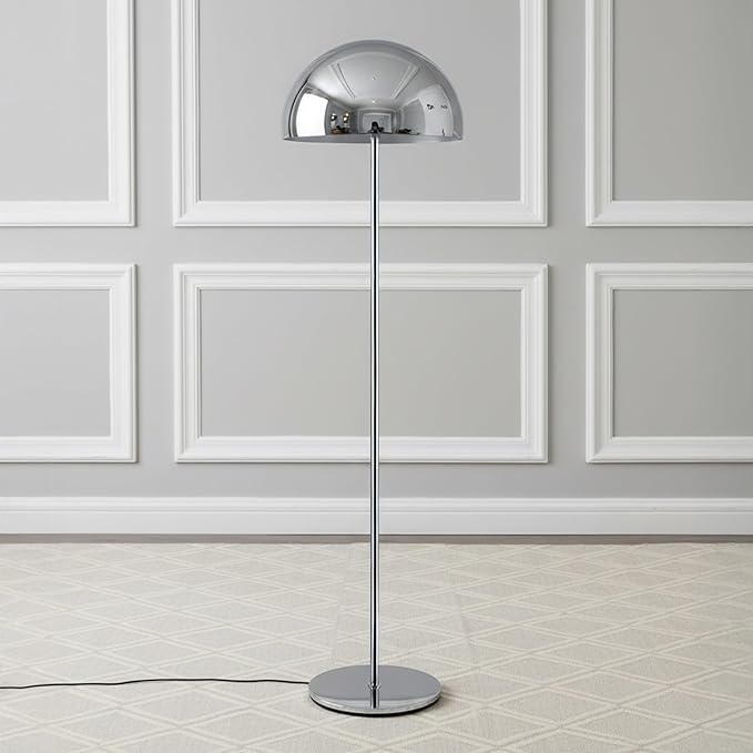Brightech ONO Mushroom Floor Lamp - Modern LED Standing Lamp for Living Room, Bedroom - Color Changing LED Bulb, Metal Dome Lamp Shade - Contemporary Metallic Sculptural Design - Chrome