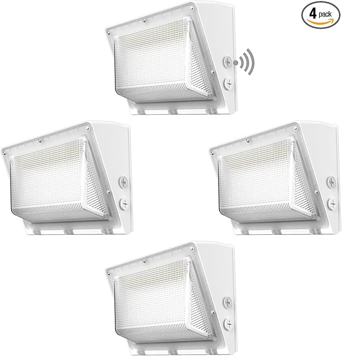 4Pack 150W LED Wall Pack Lights, 100-277v Dusk to Dawn with Photocell, 22500Lm 5000K IP65 Waterproof Outdoor Security Lighting, Energy Saving, ETL White| 5-Year Warranty(Height:10~20ft)