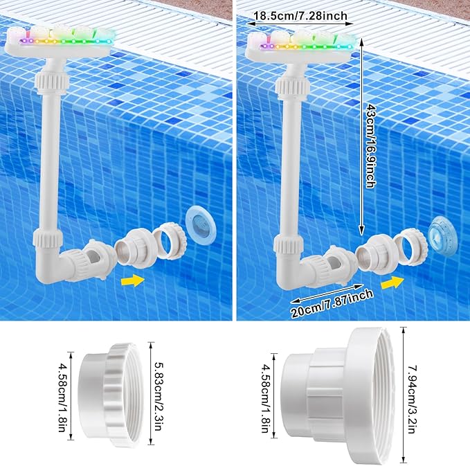 2026 Solar Pool Fountain for Above and Inground LED 360° Adjustable Fountain for Swimming Pool Sprayer Waterfall Sprinkler with 7 Color LED Light Fun Waterfall Sprayer for Above Inground