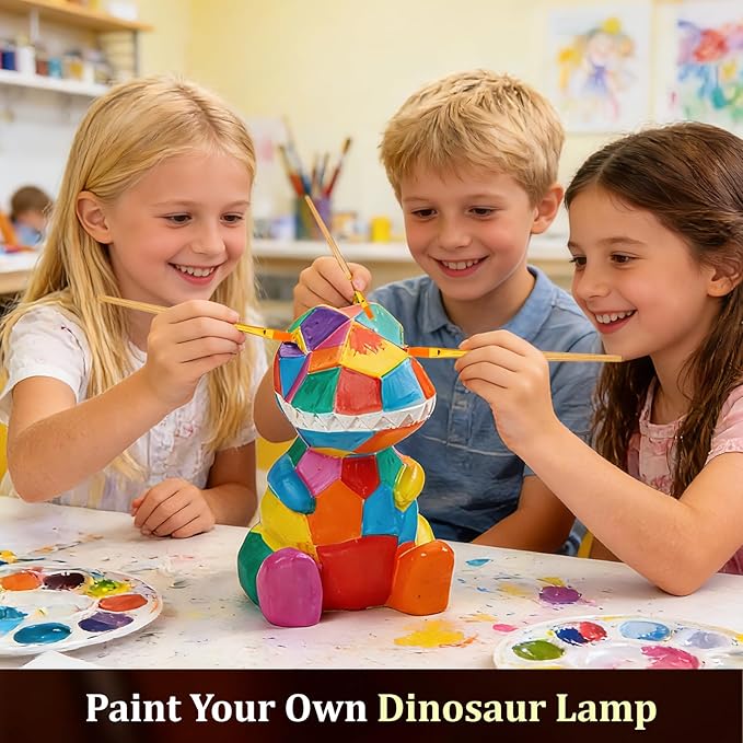 Paint Your Own Dinosaur Lamp Kit - Art & Crafts Supplies Painting Kits for Kids 6-12, DIY Night Light Dinosaur Toys, Birthday Gifts Christmas Crafts for Girls Boys Ages 4 5 6 7 8 9 10 11 12+