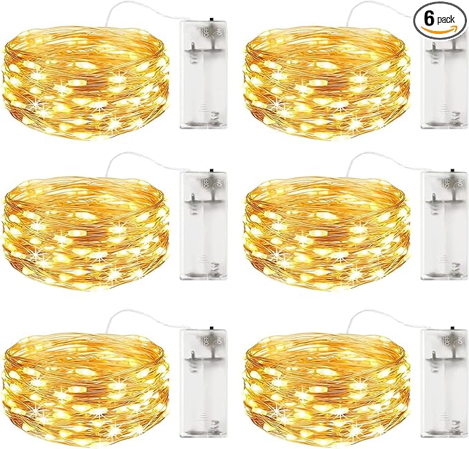 Fairy Lights Battery Operated Firefly Twinkle String Lights Mini 6Pack Cooper Wire 6.6ft 20L Indoor Waterproof for Bedroom Christmas Easter Halloween Parties Wedding (Warm White)