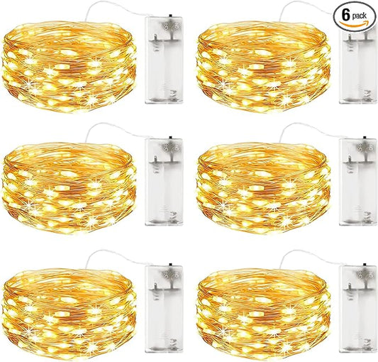 Fairy Lights Battery Operated Firefly Twinkle String Lights Mini 6Pack Cooper Wire 6.6ft 20L Indoor Waterproof for Bedroom Christmas Easter Halloween Parties Wedding (Warm White)