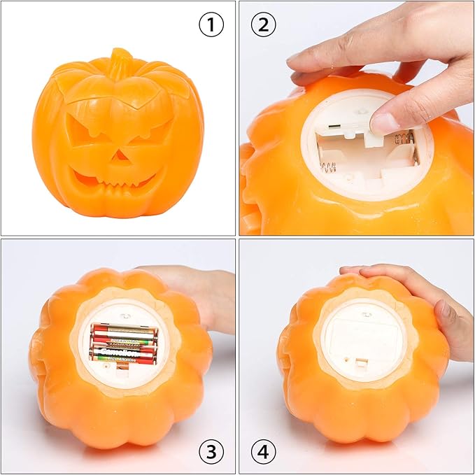 Halloween LED Jack-O-Lantern Pumpkin Lights Battery Operated, Scary Orang Pumpkin Halloween Flameless Flickering Real Wax Candle with Remote for Halloween Home Table Decoration（6'' Height