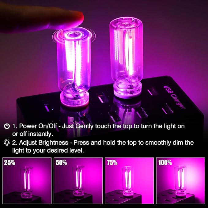 2PCS Mini Glass Bottle USB Light for Car, Touch Control, Plug-in USB Car Lights Interior Ambient Lights, DIY Mini Glass Neon Mood Lamp Retro Night Light for Party Festival Holiday Decoration, Purple