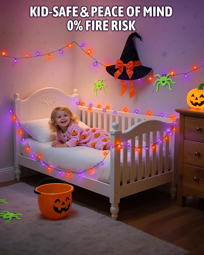 Halloween String Lights Battery Operated, Orange and Purple Fairy Lights with Timer Waterproof 9.8ft 30 LED Halloween Decorations for Outdoor Indoor Patio Party Garden Yard Decor