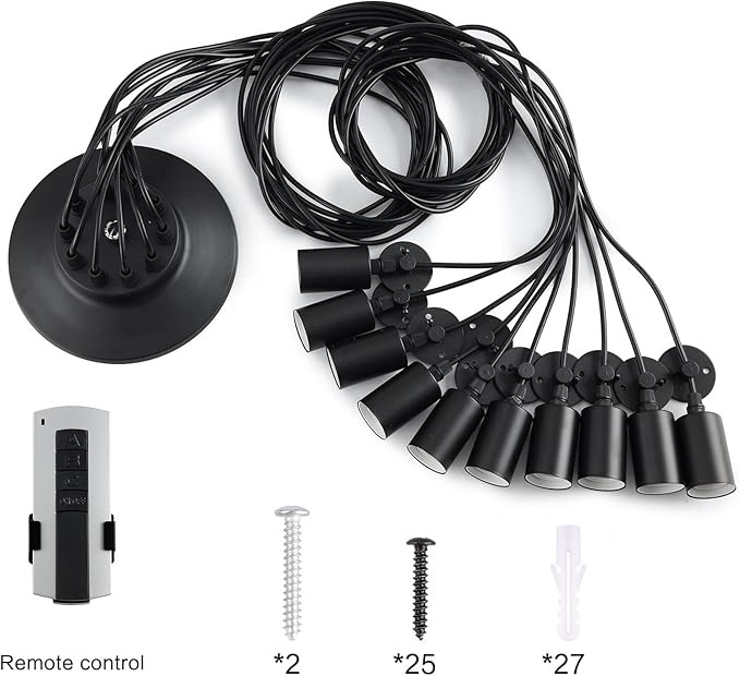 Fuloon Vintage Edison Multiple Ajustable DIY Ceiling Spider Lamp Light Pendant Lighting Chandelier Modern Chic Industrial Dining with Romote Control (10 Head Cable 200cm/78.7inch) (10 Head)