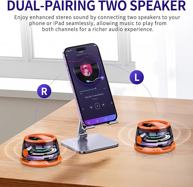 G200 Magnetic Bluetooth Speaker, Multifunctional Portable Mini Speakers with RGB Light, 3D Surround Sound, 7H Playtime, Phone Stand for iPhone Android, Gifts for Teens, Orange