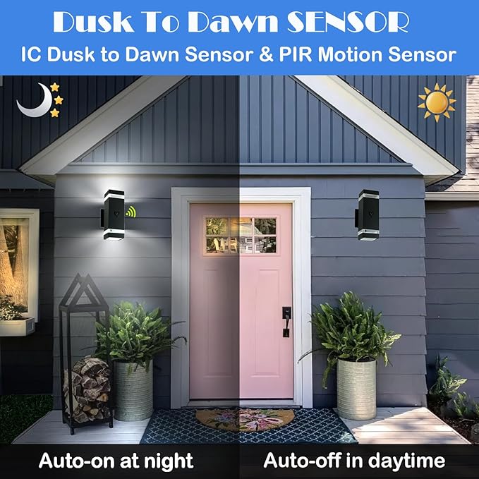 Dusk to Dawn Motion Sensor Porch Light with 3 Lighting Modes, Modern Up Down Wall Sconce with GU10 Bulbs, Heavy Aluminum Exterior Light Fixtures for Entryway, Patio, Garage,ETL Listed