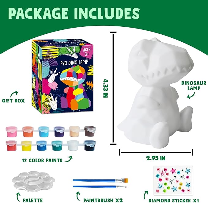 Goody King Paint Your Own Dinosaur Lamp Kit, DIY Night Light, Arts & Crafts for Teens Girls Boys, Painting Kit for Kids, Room Decorations, Christmas Crafts Birthday Gifts for Kids Ages 3 4 5 6 7 8 9