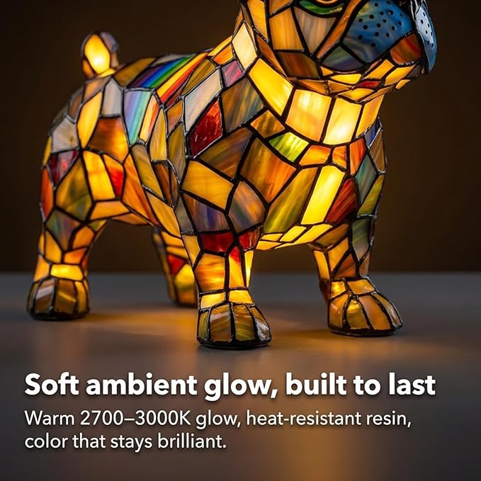 Rainbow Puppy Lamp Stained Glass Dog Night Light 3D Retro Stained Resin Rainbow Pup Lights Charge Powered Table Lamp Puppy Glow Lamps for Home Bedroom Desk (G)