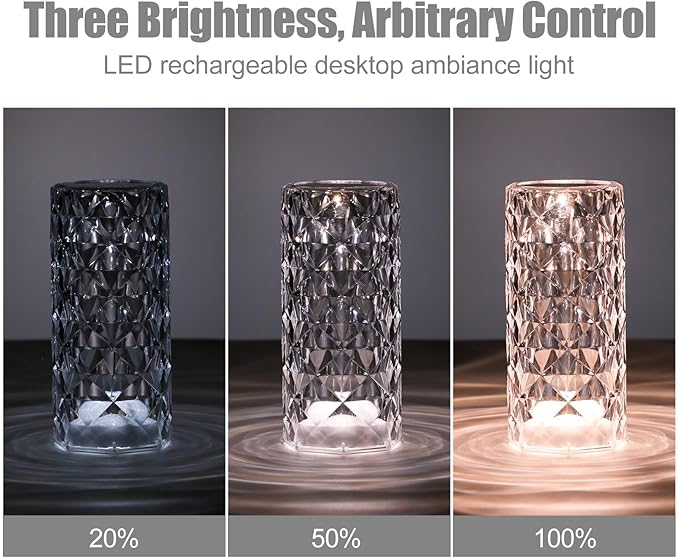 oneleaf Table Lamp Rose Crystal Modern LED Cordless,Rechargeable Battery Touch Desk lamp with Remote Control, Night Light for Couple Dinner/Restaurant/Bedroom/Camp (A-Monochrome)