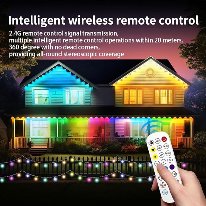 Permanent Outdoor Lights,Smart RGBIC Outdoor String Lights with 75 Scene Modes,LED Eaves Light,IP67 Waterproof,All Holiday,Party,Halloween,Christmas Decoration,with App and Remote (100FT)
