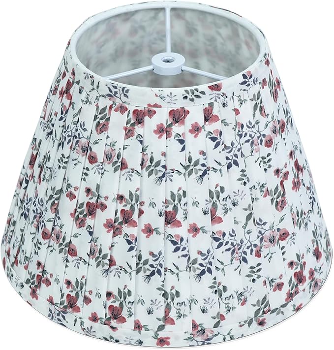 Muted Burgundy Floral Lamp Shades - 1 Pack, 5" Top x 9" Bottom x 6.2" H, Small Pleated Empire Lampshade for for Bedside & Table Lamps, Spider Fitter, No Assembly, Ideal for Cottage & Farmhouse Decor