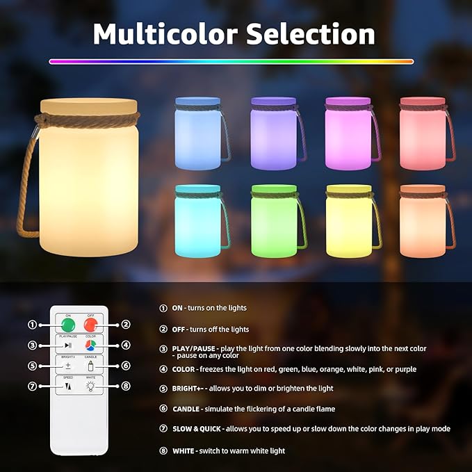 uuffoo 2 Pcs LED Lantern Cordless Table Lamp IP44 Shower Safe with Remote, 8-10H Battery Life RGB Warm White Dimmable for Indoor Outdoor Patio Camping Home