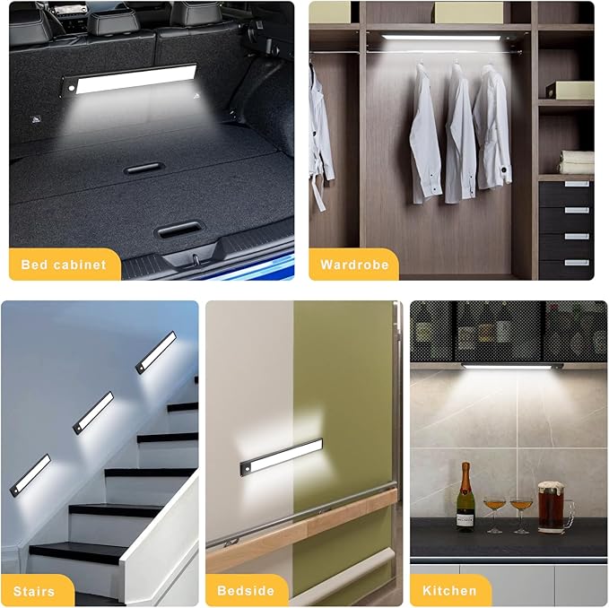 88 LED Motion Sensor Under Cabinet Lights, 3 Color Temps Indoor Dimmable Closet Light, Rechargeable Wireless Magnetic Strip Lights Night Light for Hallway, Stairway, Drawers, Wardrobe(2 Pack, 10 inch)