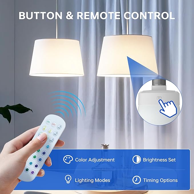 RGB Color Changing Light Bulb: Rechargeable Battery Operated E26 LED Bulbs, 3000mAh Wireless Dimmable Puck Lights with Remote Timer Magnetic for Sconce Lamp, 3 Color Temperatures+12 RGB Colors, 6pcs