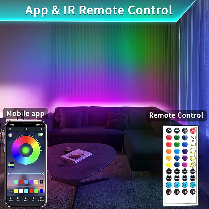 400ft Outdoor LED Strip Lights,IP68 Outside Led Light Strips Waterproof with APP/Remote Control,Music Sync RGB Exterior Led Rope Lights for Bedroom Garden Staircase Parties（2 Rolls of 200ft）