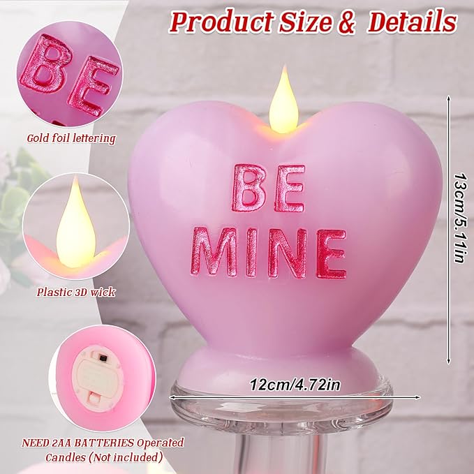 Valentine's Day Heart Shaped Flameless Candle - Battery Operated LED Realistic Wax Candle with Warm Flickering Flame Effect, Romantic Valentine's Day Wedding Home Decor (4.7" x 5.1"),Purple