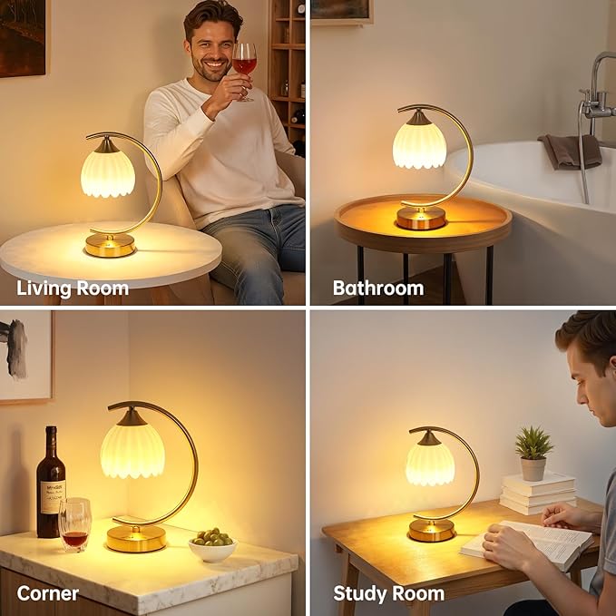 Set of 2 Tulip Table Lamp, 5200mAh Cordless Touch Control Table Lamps with 3 Color Temps & Stepless Dimming, Rechargeable Battery Table Lamp for Living Room, Bedroom, Shelf (White Tulip)