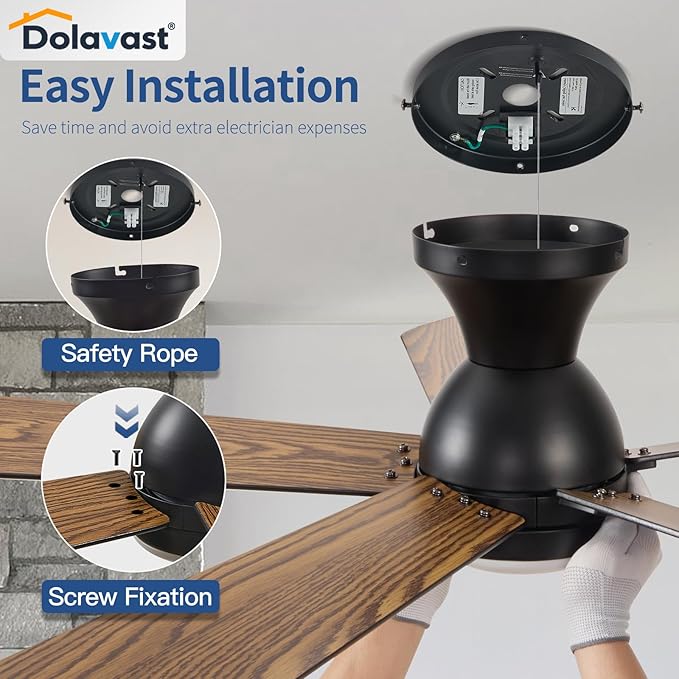 Ceiling Fans with Lights and Remote, 48 Inch Ceiling Fan with Light, Low Profile Reversible Fandelier Ceiling Fan, Dimmable LED, Flush Mount, Quiet DC Motor, for Bedroom Kitchen Dining Room