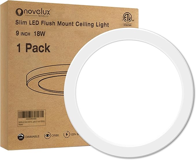 Flush Mount Ceiling Light Fixture - ETL Certified - 9 Inch Dimmable 5000K Daylight White LED, 0.63'' Ultra Thin Round Design for Bedroom, Bathroom, Kitchen, Hallway, Basement, Closet (1-Pack)‌