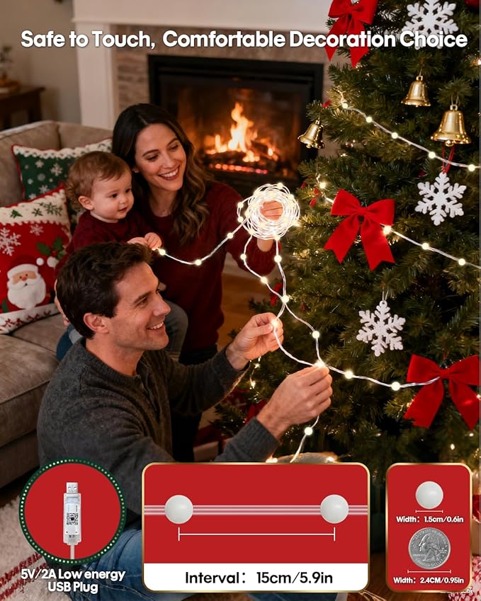 Color Changing Globe String Lights, 66ft Smart RGB-IC Fairy Lights with Remote & APP Control, Mini Ball LED Twinkle Lights Hanging for Indoor Bedroom Living Room Party Christmas Decor