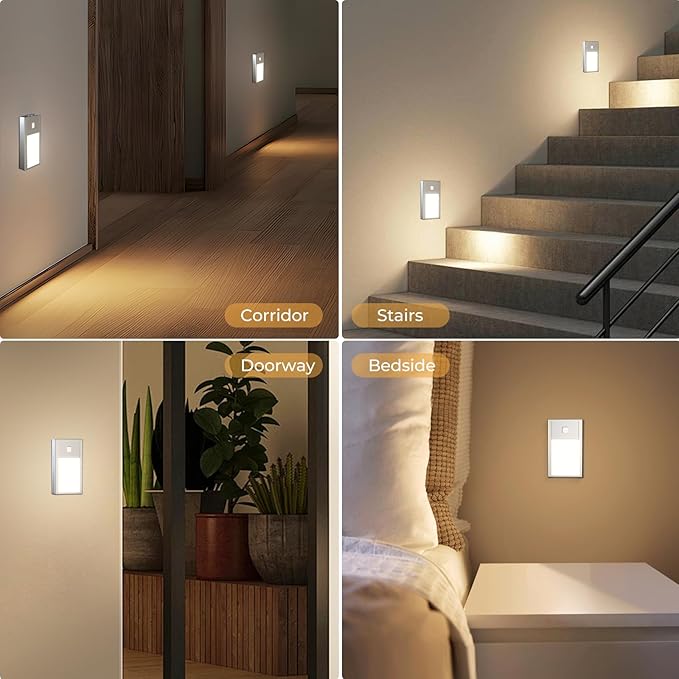 VST Motion Sensor Step Night Light, Rechargeable Battery Powered Stair Lights with Magnetic Suck Installation for Indoor Bedroom Hallway Nursery Kids Room (2.68 inch 3000K 3Pack Silver)