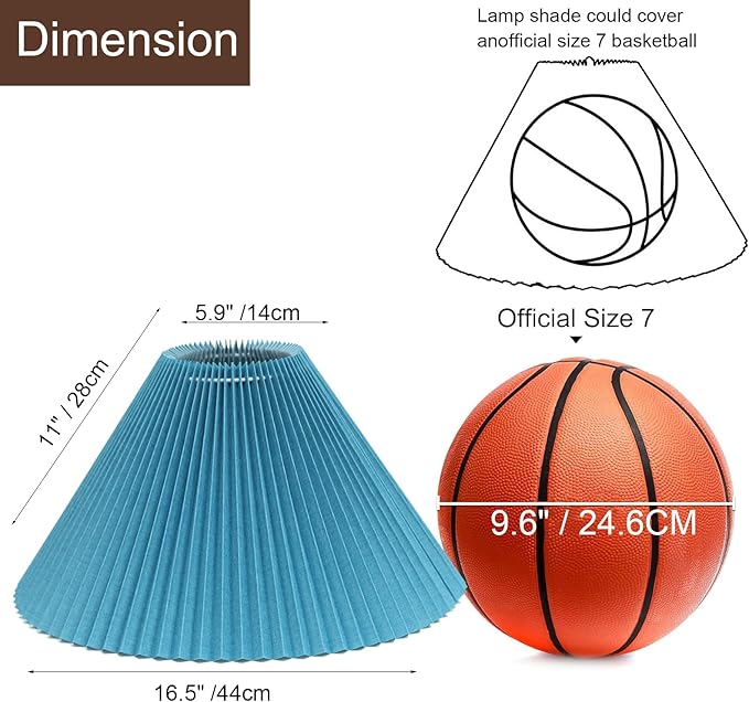 Pleated Blue Lamp Shade for Arc/Arched Table Lamp/Floor Lamps Replacement spider lampshade 5.9"Top X 16.5"Bottom X 11"High