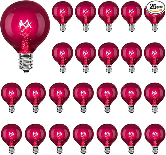 Abeja 25 Pack G40 Replacement Light Bulbs, Black Halloween Bulbs, G40 String Light Replacement Bulbs, 5W Dark Purple Bulb for Indoor Outdoor Patio String Lights, E12/C7 Base