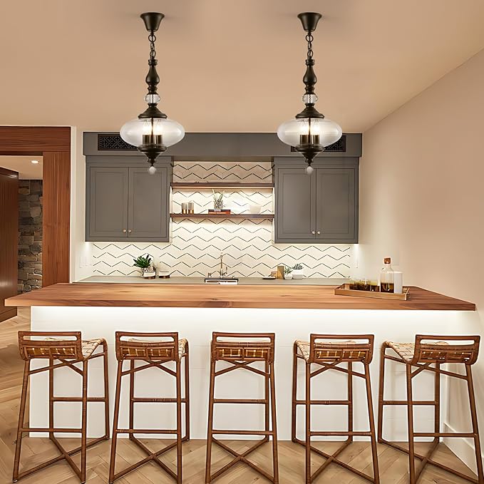 Modern Kitchen Island Pendant Light Matte Black Glass Pendant Light for Kitchens, Dining Rooms Stairs W 11.8 in. H 23.6 in.