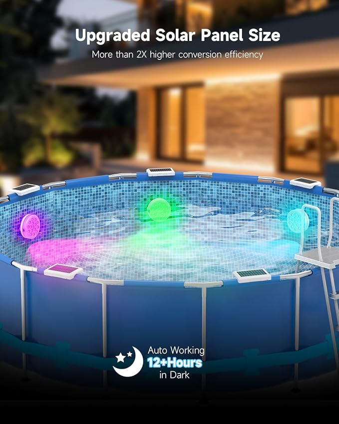 6 Pack Solar Pool Lights, Rechargeable Submersible LED Lights with Remote, IP68 Waterproof Built-in Magnet Solar Underwater Light for Above Ground/Inground Pools, Pond Decoration