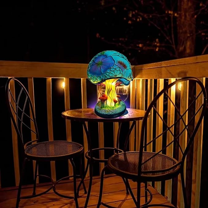 Painting Mushroom Table Lamp,7.9 Inch High Stain Plant Series Night Light, Bohemian Resin Mushroom Decoration Bedside Lamp Bedroom Living Room Home Office Decoration Gifts (20CM)