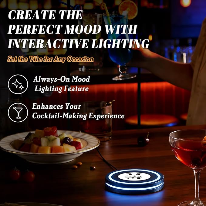 Personalized Smart Coaster with App, Custom Name Smart Coaster, Portable Smart Coaster with Interactive Lighting, Bar Accessories for Bars, Clubs & Home, Gifts for Bartender, Drinking Lover