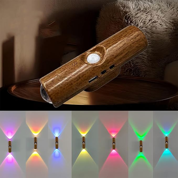 Motion Sensor Wall Lamp, Motion Sensor Light Indoor, Smart Night Light, Rechargeable Sensor Bathroom Light, Magnetic Mount lamp for Bedroom, Bathroom, Courtyard, Livingroom (Walnut -7 Color)