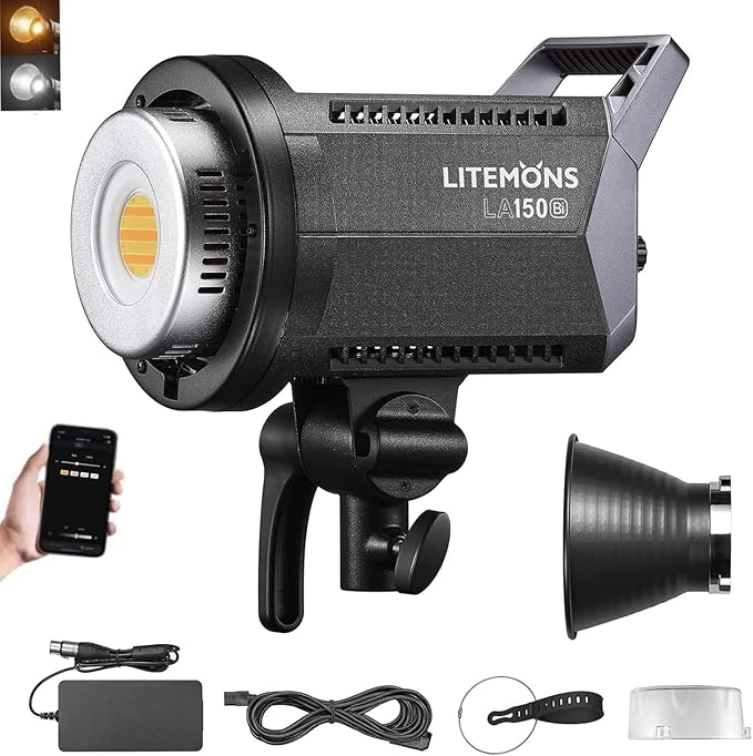 Godox LA150Bi Bicolor LED Video Light, 190W 66000LUX@1M Studio, 2800K-6500K Bowens Mount LED Light, CRI 96+ 11 FX Effect 0-100% Dimming APP Control Photography Portable Light