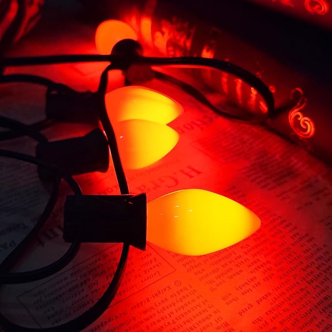 25 Pack C7 LED Christmas Lights Replacement Bulbs,Ceramic Orange Night Light Bulbs 0.6Watt Plastic Shatterproof LED Bulb E12 Replacement Bulbs for Outdoor Christmas String Lights,Candle Lights