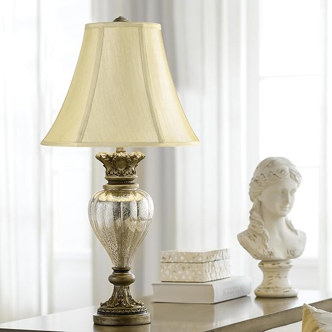 GO&SO Bell Lamp Shades Gold Medium Lamp Shade 6" Top x 13" Bottom x 9.8" High(Spider) Side Ribbing Hand Crafted Replacement Lampshade, Traditional Fabric Lamp Shade for Table Lamp,Floor Lamp