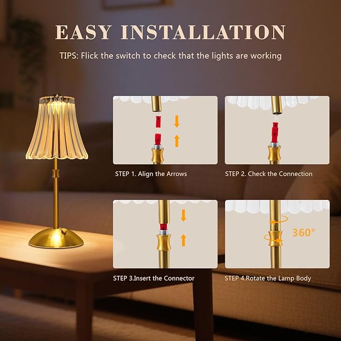 2 Pack Touch Cordless Table Lamp Rechargeable, 3600mAh Battery Operated Small Crystal Lamp, 3 Color Dimmable Vintage Gold Table Light for Bedroom/Kitchen/Gift for Home Décor (Art Decor)