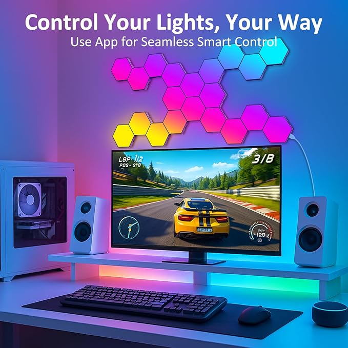 Hexa Light Panels, RGB Hexagon LED Wall Lights, Smart Home Creative Wall Lighting with Music Sync, Modular LED Light Panels for Room Decor & Wall Decor, 20 Pack