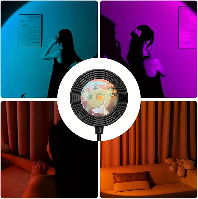 Sunset Ambient Projection Light, LED Multi-Color Night Light, 360° Adjustable, Multiple Mode Settings, Suitable for Photography/Selfies/Parties/Home/Living Room/Bedroom Decoration.