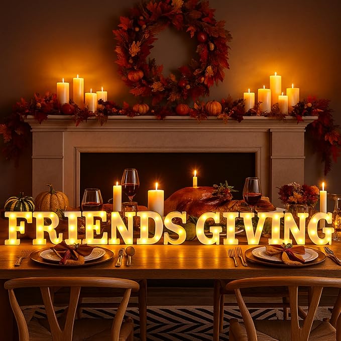 Honoson 13 Pcs Friendsgiving Party Decorations Letter Lights Sign LED Marquee Lights Table Decoration for Friends Themed Party Friendsgiving Decorations Thanksgiving Fall Decor