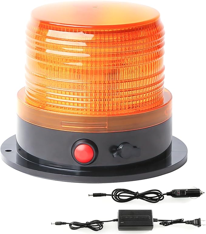 BooYu Battery Operated Amber Warning Beacon Light w/Magnetic Base, Portable Rechargeable Mini Roadside Roof Top Plow LED Strobe Emergency Flash Mail Lights for Trucks/Trailer/Vehicle 1-Pcs