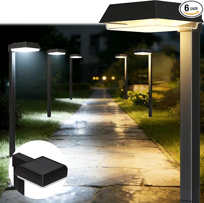 Bobcat Solar Pathway Lights Super Bright 300 lumens with 2-in-1 Warm White and Daylight Modes, Black LED Solar Lights Outdoor Waterproof for Path, Sidewalk, Driveway or Walk Way Light (6 Pack)