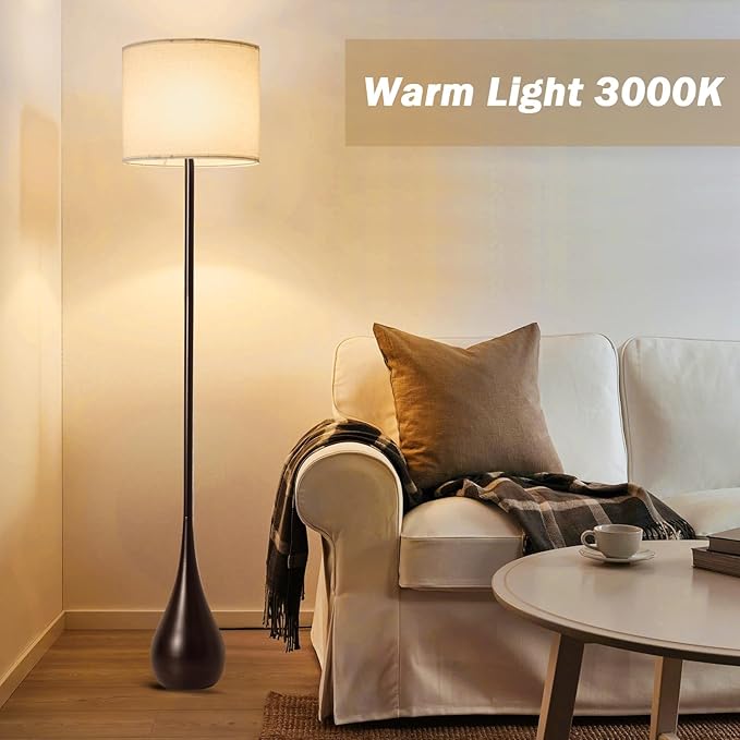 71" inch Contemporary Floor Lamps for Living Room Teardrop Mid Century Modern MCM Extal Tall Large Statement Floor Lamps Warm Light(3000k) Corner Standing Lamp for Bedroom-Black