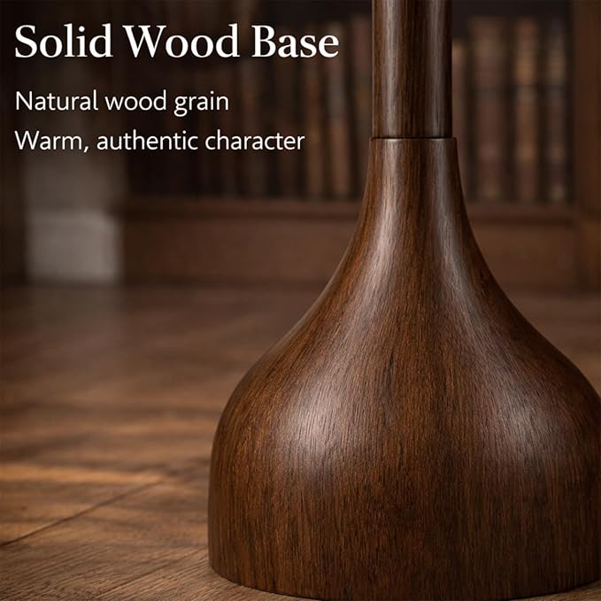 MOFFE 65" Mid Century Modern Vintage Real Wood Floor Lamp with 2 Shades for Two Looks,Sculptural Standing Lamp with Teardrop Base & Wooden Pull Chain for Living Room Bedroom Sofa Side (Bulb Included)
